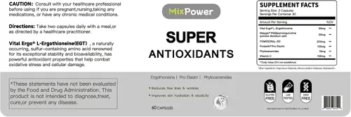 Vista 2 de MixPower L-Ergotioneina (50 mg) - Cápsulas iluminadoras y antioxidantes de la piel con tomate blanco, colágeno y ceramida para hidratación