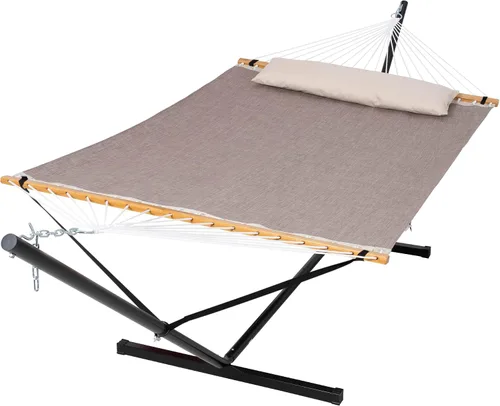 Vista 10 de SUNCREAT - Hamacas de 15 pies de tamaño doble con barra separadora de madera dura de secado rápido, hamaca para 2 personas para patio al aire libre