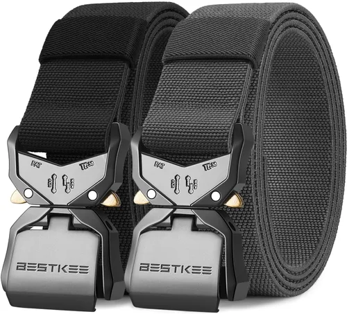 Vista 8 de Tactical Belt for Men 2-Pack, Military Style Stretch Nylon Work Hiking Belts, 1.5" Elastic Web Quick-Release Belt