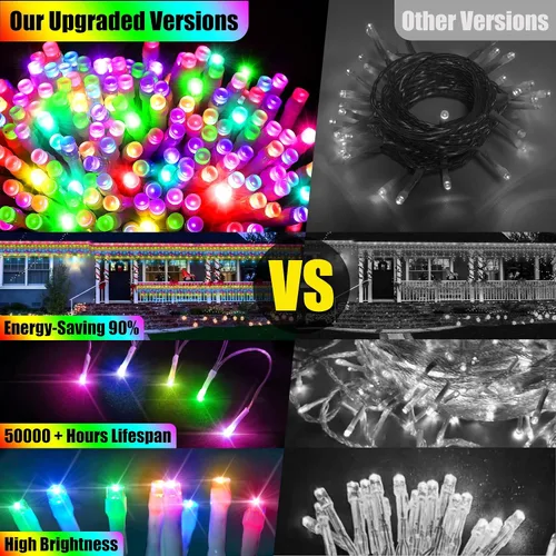 Vista 5 de Luces de carámbano de Navidad de 49 pies, 128 funciones, para exteriores, con 504 LED, 8 modos y temporizador, cortina de luces para exteriores