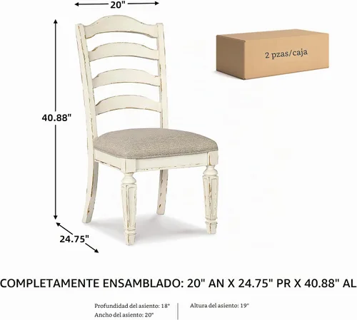 Vista 3 de Signature Design by Ashley Realyn - Juego de 2 sillas de comedor de madera, color blanco