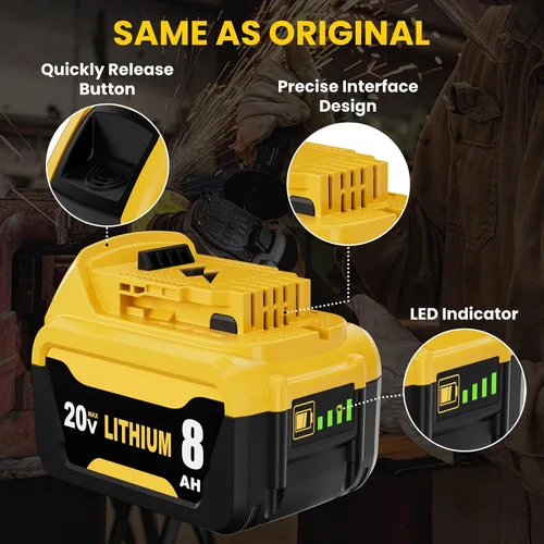 Vista 4 de 8000mAh High Capacity Lithium-ion Battery Replacement for Dewalt 20V 8.0A Max Battery DCB200 DCB201 DCB203 DCB204 DCB206 DCB207 DCB181 DCB180