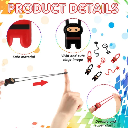 Vista 3 de HyDren 109 piezas de recuerdos de fiesta de ninja para 18 invitados, incluyen Ninja Slingshot Sticky Stretch Toys Llaveros de goma, calcomanías
