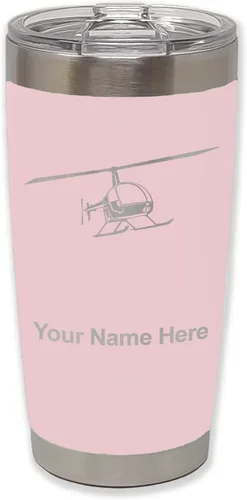 Vista 20 de LaserGram Vaso aislado al vacío de 20 onzas, helicóptero 2, grabado personalizado incluido (negro)