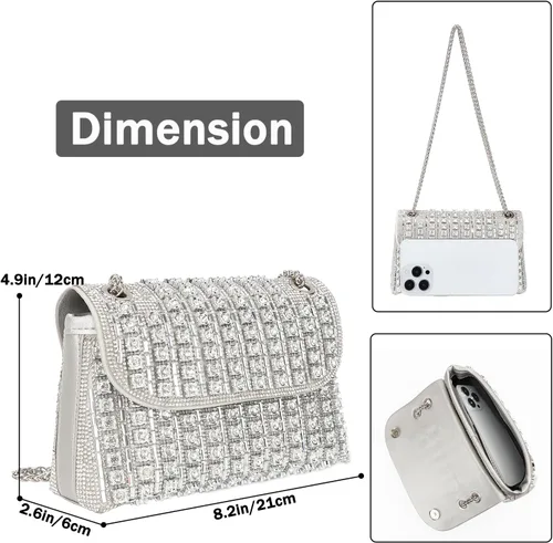 Vista 2 de Bolso de mano de noche con diamantes de imitación brillantes para mujer, bolso de hombro para boda, fiesta, baile de graduación
