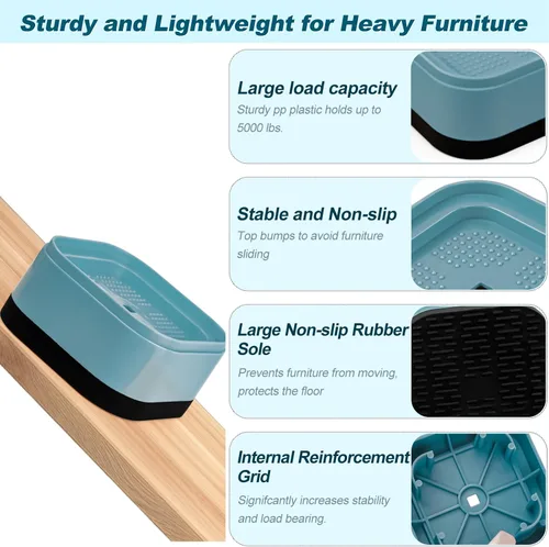 Vista 3 de 12 paquetes de elevadores de muebles, elevadores de cama ajustables, elevadores de cama de alta resistencia apilables para patas de mesa