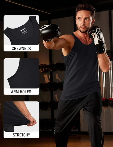 Vista 5 de MAGCOMSEN Mens Workout Tank Tops Muscle Athletic Gym Cotton Undershirt Sleeveless Shirts