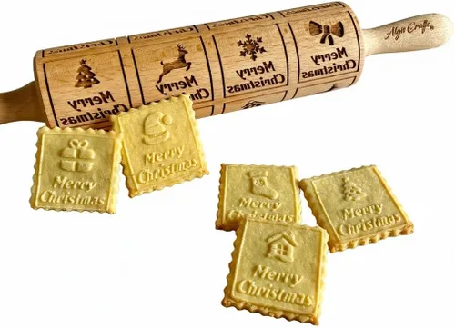 Vista 8 de Rodillo de amasar con relieve de ángeles navideños FELIZ NAVIDAD para decorar galletas de jengibre navideñas