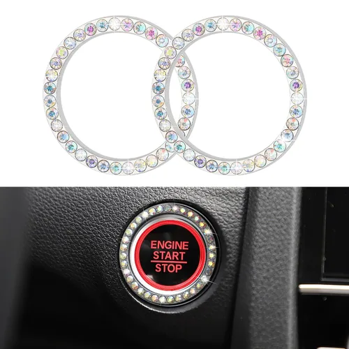 Vista 14 de WINKA 2 piezas brillantes para el botón de arranque del motor de automóvil, tapas de anillo de encendido sin llave, accesorios brillantes