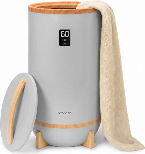 Vista 10 de SereneLife Calentador de toallas y mantas: calentador de toallas portátil de un solo toque para baño, soporte de disco fragante, anillo LED