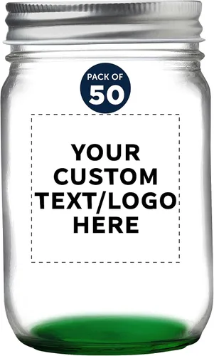 Vista 9 de DISCOUNT PROMOS Juego de 10 tarros de albañil decorativos, 12 onzas, texto personalizable, logotipo, enlatado, tapa de aluminio, color negro