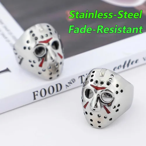 Vista 2 de Jason Mask Ring Stainless Steel Rings for Women Mens Jason Ring Perfect Gifts for Halloween,Size 7-13,Fashion Punk Rings Jewelry Decorations