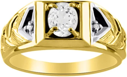 Vista 4 de RYLOS - Anillos para hombre de oro amarillo de 14 quilates - Anillo de diamante y ónix de 0.276 x 0.197in de color piedra preciosa anillos