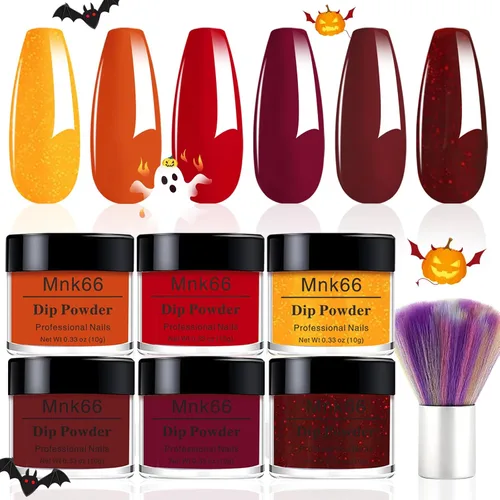 Vista 18 de Juego de polvo de inmersión de 6 colores, set de colores para uñas con vino tinto oscuro, rojo oscuro, naranja, set de polvo de inmersión para uñas