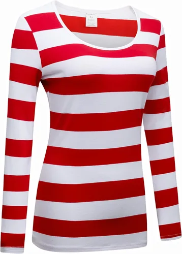 Vista 3 de Formeet17 Camiseta de manga larga a rayas para mujer, elástica, cómoda, cuello redondo