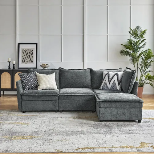 Vista 30 de HULALA HOME Sofá seccional modular, sofá grande en forma de U de 8 asientos con otomano de almacenamiento, sofá cómodo de chenilla con asiento