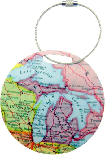 Vista 3 de Etiqueta de equipaje de Michigan Metal Great Lake State Map Buscador de bolsas de recuerdo para equipaje de aeropuerto, accesorio de viaje