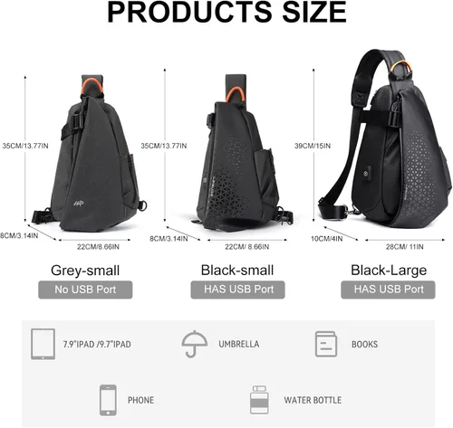 Vista 3 de Bolso bandolera antirrobo para hombres y mujeres, mochila pequeña con un hombro, bolsa de pecho y mochila resistente al agua, Mochilas Sling