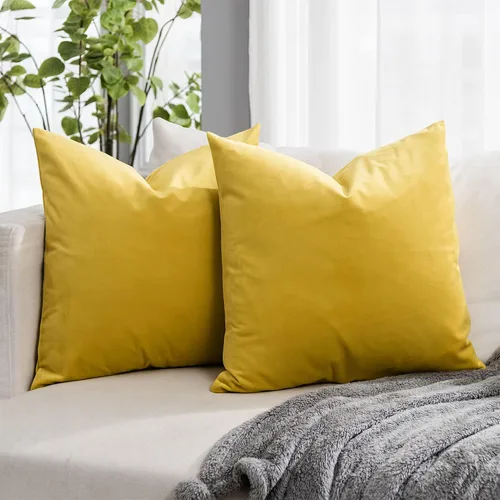 Vista 21 de Juego de 2 fundas de almohada decorativas de terciopelo de 14 x 14 pulgadas con cremallera, fundas de cojín cuadradas suaves y lisas de lujo