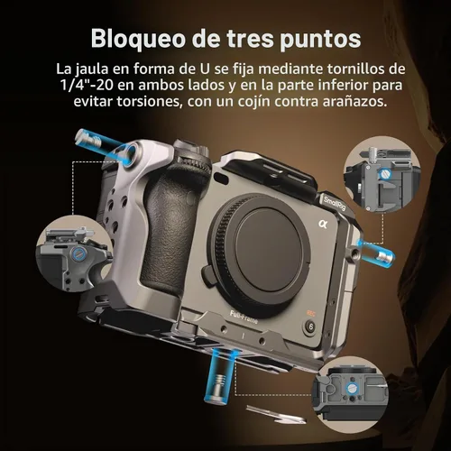 Vista 2 de SmallRig FX3 / FX30 HawkLock Kit de jaula para cámara de liberación rápida para Sony con abrazadera de cable, zapata fría QR incorporada riel