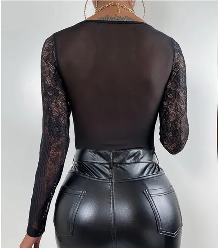 Vista 5 de Camiseta corta de manga larga para mujer, sexy, recortada, cuello halter, ajustada, Y2K