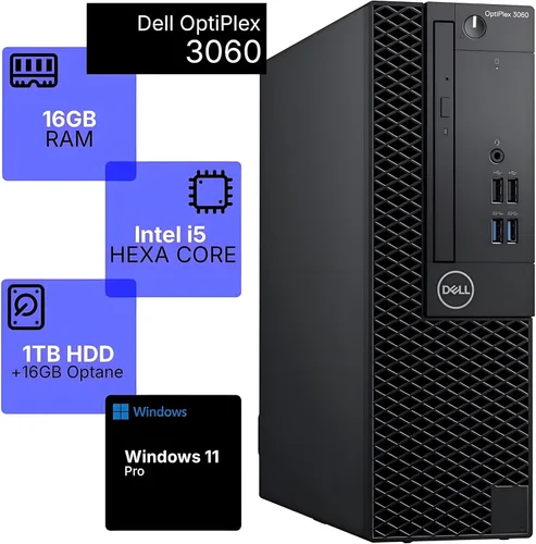 Vista 2 de Dell Computadora de escritorio OptiPlex 3060 SFF, Intel Core i5-8500, DDR4 de 16 GB, memoria Intel M.2 Optane de 16 GB + disco duro de 1 TB, Wi-Fi +