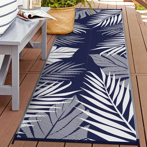 Vista 34 de GENIMO - Alfombra para exteriores de 6 x 9 pies, para patio, espacios amplios, reversible, de pajillas de plástico, alfombra impermeable para Azul