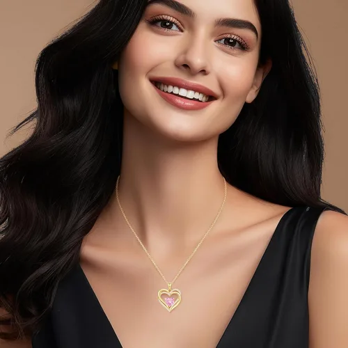 Vista 4 de CDE Heart Necklaces for Women Gold-Plated 925 Sterling Silver Birthstone Pendant Necklace Anniversary Birthday Mother's Day Jewelry Gifts for Women