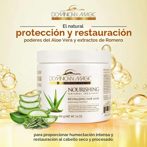 Vista 4 de Dominican Magic Mascarilla nutritiva revitalizada para el cabello, tarro de 16 onzas con aloe vera, tratamiento capilar, reparación profunda