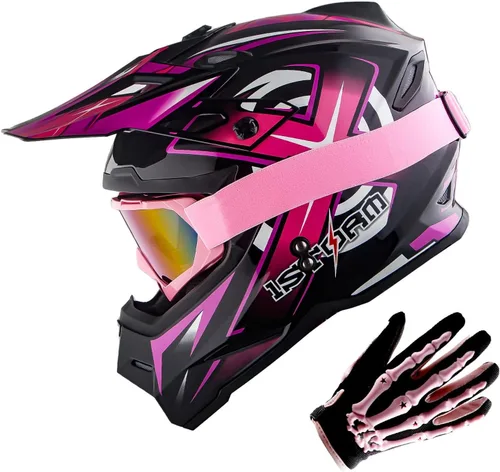 Vista 13 de 1Storm Casco de Motocross para Jóvenes Niños BMX MX Casco de Bicicleta Adolescente Estilo de Carreras; Azul de Carreras + Gafas + Paquete de Guantes