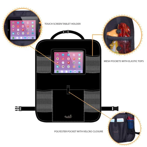 Vista 5 de Asiento trasero para carro Mom's Besty, organizador con soporte para tablet; bolsillo con pantalla táctil para tabletas Android e iOS de hasta 10.1