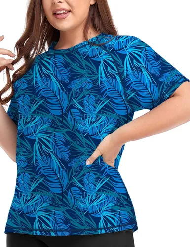 Vista 3 de Inno Camiseta de natación para mujer, talla grande, manga corta, UPF 50+, para entrenamiento, tallas grandes 0X-6X