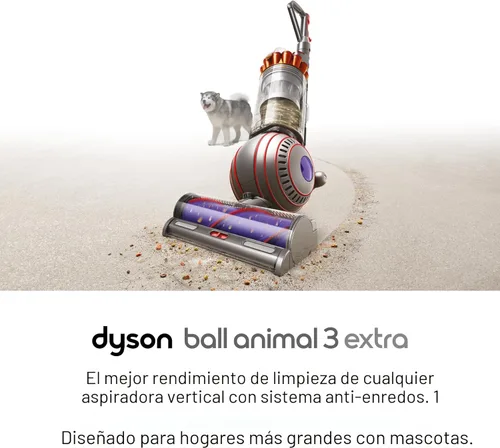 Vista 2 de Dyson Ball Animal 3 Aspiradora vertical extra, con cable, 290 AW, cabezal limpiador de barra de motor para todos los pisos, 3 modos de succión