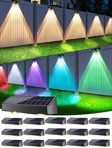 Vista 14 de Brizled Luces solares para valla al aire libre, paquete de 8 luces patrióticas para valla al aire libre, 9 colores y 11 modos RGBCW que cambian