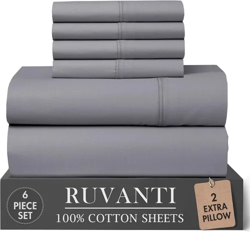 Vista 22 de RUVANTI Juego de sábanas de 4 piezas de algodón 100% natural de percal suave, ligero y transpirable, con bolsillos profundos de 16 pulgadas