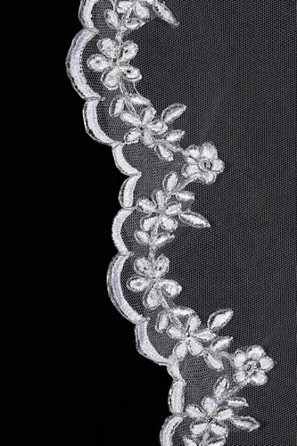 Vista 4 de SAMKY 1T 1 Tier Scallop Beaded Embroidered Lace Fingertip Length Bridal Veil 36