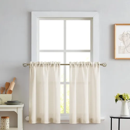 Vista 35 de Melodieux Cortinas de Niveles Semitraslúcidas Negras de 24 Pulgadas de Largo para Cocina, Cafetería, Dormitorio, Ventanas Pequeñas, Aspecto de Lino