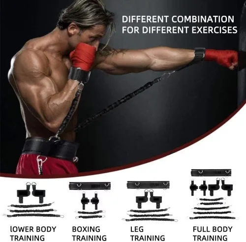 Vista 5 de Bandas de resistencia de boxeo, bandas de resistencia de velocidad de agilidad y fuerza de piernas para hombres y mujeres, ejercicio Power Punch Pro