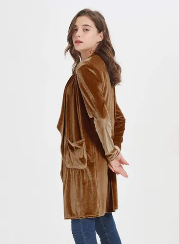 Vista 3 de futurino Women's Solid Long Sleeve Velvet Jacket Open Front Cardigan Coat with Pockets Outerwear