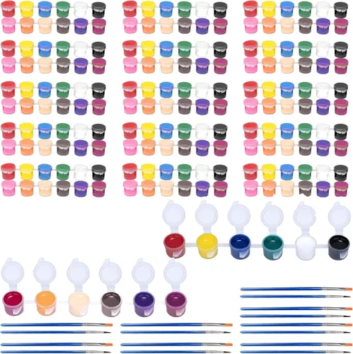 Vista 9 de Juego de 145 piezas de mini pintura acrílica para niños, 12 colores, tira de pintura acrílica lavable con 5 bandejas de pintura para niños