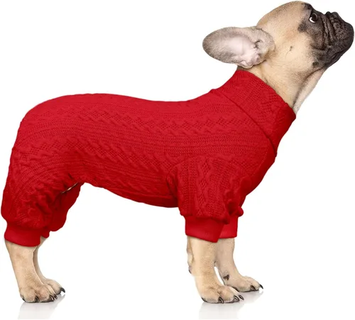 Vista 16 de Suéter de perro con cuello alto y tejido de punto, ropa para mascotas de color sólido, suéter para cachorros cálido, suéteres para perros pequeños