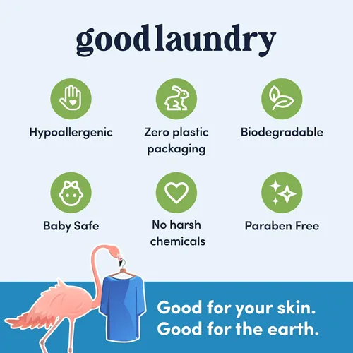 Vista 4 de Good Laundry Hojas de detergente, sin perfume (60 cargas), hojas de detergente ecológicas, hipoalergénicas, sin jarras de plástico ni residuos
