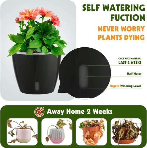 Vista 3 de Macetas de riego automático para plantas de interior, paquete de 16 macetas de riego automático con orificios de drenaje, macetas pequeñas