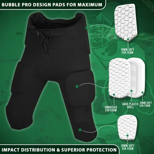 Vista 4 de Exxact Sports Integrated Football Pants Youth Boys - 7 Bubble Pro Pads Youth Football Pants with Pads, Boys Football Pants