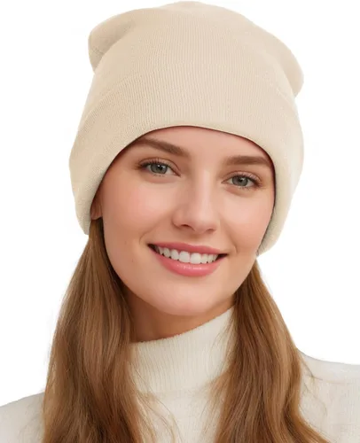 Vista 6 de Gorro de lana con forro de satén para mujer, gorro de invierno cálido para mujeres y hombres, suave forro de seda, gorro de calavera