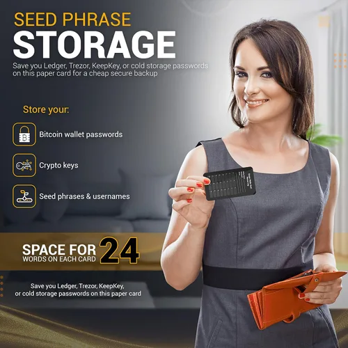 Vista 2 de Tarjeta de cartera de papel con frase semilla de criptomoneda, 25 unidades, almacenamiento en frío criptográfico, copia de seguridad premium más