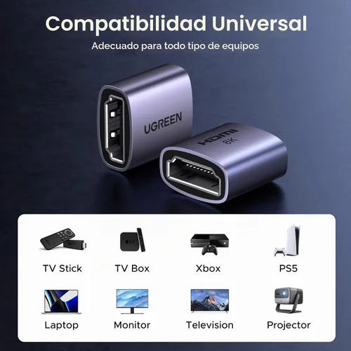 Vista 7 de UGREEN Paquete de 2 acopladores HDMI, 8K @60Hz 4K a 240Hz HDMI 2.1 hembra a