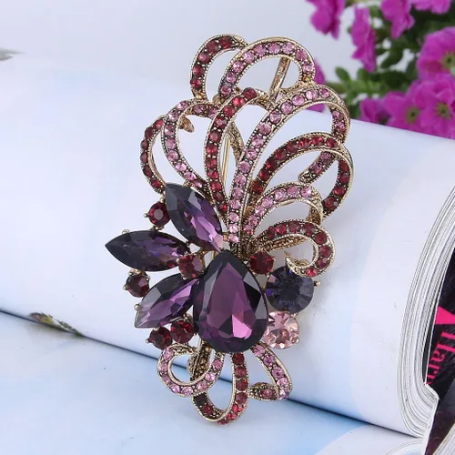 Vista 3 de EVER FAITH Colgante de broche de lágrima con cinta de flor de cristal austriaco