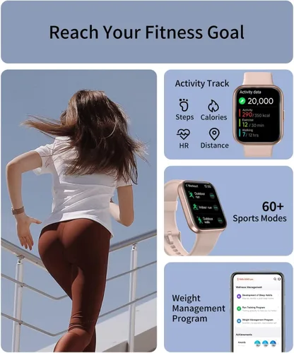 Vista 3 de RERE ASW2 - Reloj inteligente (respuesta/hacer llamada), Alexa integrado, rastreador de fitness de 1.69 pulgadas con 60 modos deportivos, frecuencia