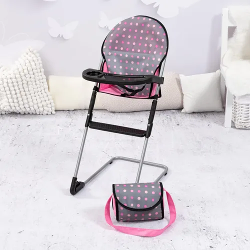 Vista 6 de Bayer Set de Trona/Cuna para Muñecas, Gris, Rosa con Puntos Nurturing Caregiving Set for 18 Inch Dolls with Travel Bag, Bib, Integrated High Chair
